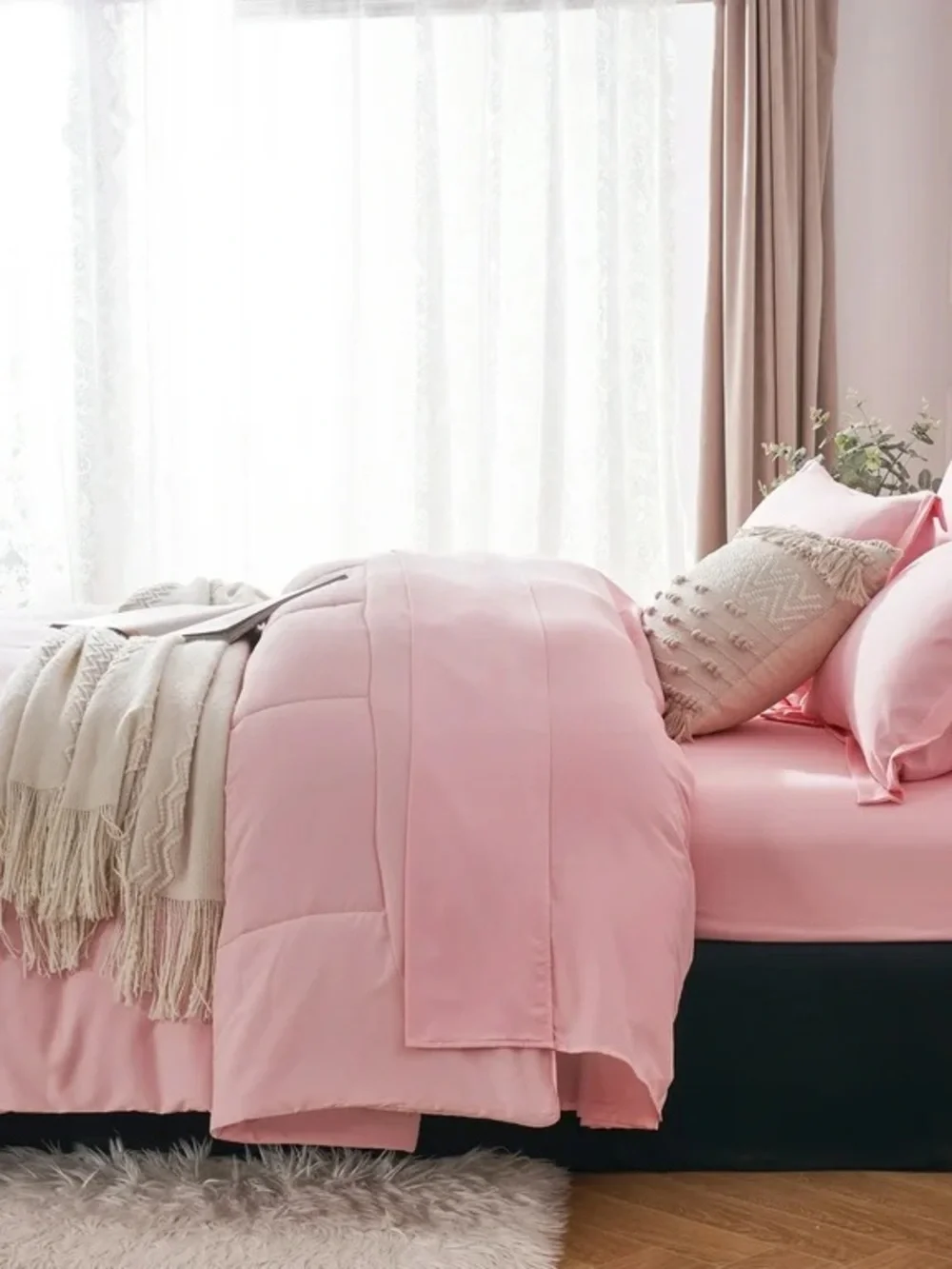 7 pc Soft Pink Comforter Set - Classic Cozy Bedding